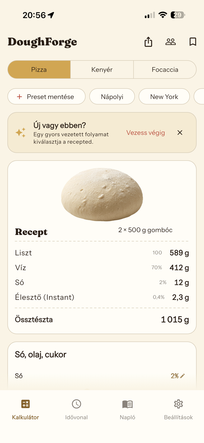 DoughForge alkalmazás képernyő