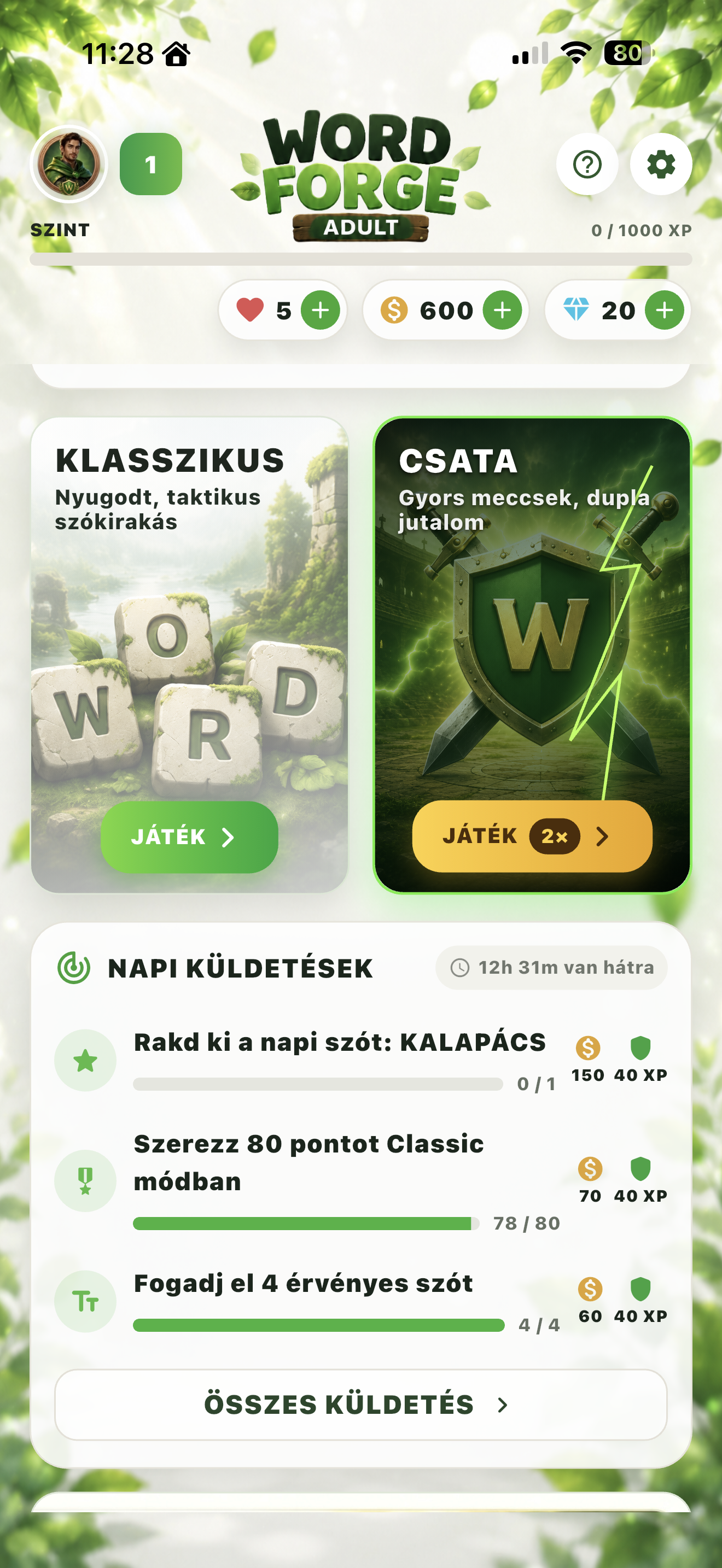 WordForge játékképernyő